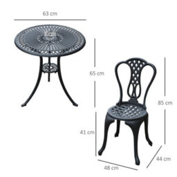 Outsunny Garden Bistro Set Outdoor Table Chairs Aluminium Patio Lawn Furniture - thumbnail 3