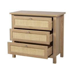 Chest Of Drawers, Oak Effect Wooden Dresser With Rattan Front, Bedside Cabinet - thumbnail 1
