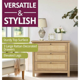 Chest Of Drawers, Oak Effect Wooden Dresser With Rattan Front, Bedside Cabinet - thumbnail 5