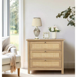 Chest Of Drawers, Oak Effect Wooden Dresser With Rattan Front, Bedside Cabinet - thumbnail 6