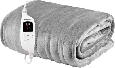 Emperial Heated Throw Electric Blanket Soft Fleece 9 Hr Timer Machine Washable - Grey - image 1
