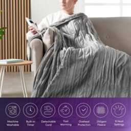 Emperial Heated Throw Electric Blanket Soft Fleece 9 Hr Timer Machine Washable - Grey - thumbnail 3