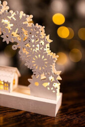 Wooden Christmas Village Scene With Snowflake Arch - 8 Warm White Led Lights, Battery Operated - thumbnail 5