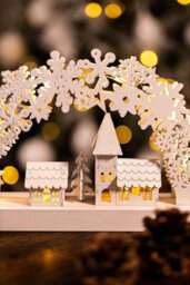 Wooden Christmas Village Scene With Snowflake Arch - 8 Warm White Led Lights, Battery Operated - thumbnail 4