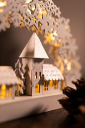 Wooden Christmas Village Scene With Snowflake Arch - 8 Warm White Led Lights, Battery Operated - thumbnail 2