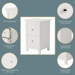Core Products Nairn White 2 Drawer Petite Bedside Cabinet - Compact Solid Wood Bedroom Storage 56 X 35 X 32Cm - thumbnail 7