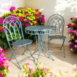 Minster Garden Bistro Set - Metal - Blue - thumbnail 1