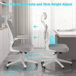 Onemill Office Desk Chair With Flip-Up Armrest, Adjustable Headrest And Lumbar Support Or Home And Office-Grey - thumbnail 6