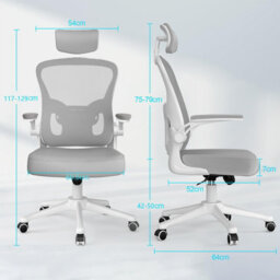 Onemill Office Desk Chair With Flip-Up Armrest, Adjustable Headrest And Lumbar Support Or Home And Office-Grey - thumbnail 3