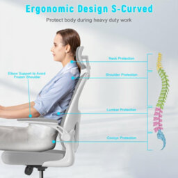 Onemill Office Desk Chair With Flip-Up Armrest, Adjustable Headrest And Lumbar Support Or Home And Office-Grey - thumbnail 4