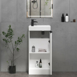 Royal Bathrooms Royal Bathroom Como 400mm Floor Standing Cloakroom Vanity Unit Ceramic Basin 1 Door Cabinet Gloss White With Matt Black Handle - thumbnail 5