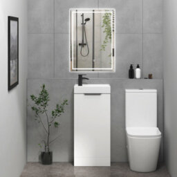 Royal Bathrooms Royal Bathroom Como 400mm Floor Standing Cloakroom Vanity Unit Ceramic Basin 1 Door Cabinet Gloss White With Matt Black Handle - thumbnail 4