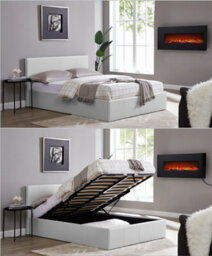 Luna 4Ft6 Double White Ottoman Storage Bed With Gas Lift Up & Memory Foam & Spring Mattress - L: 203Cm X W: 153Cm X H: 88.5Cm