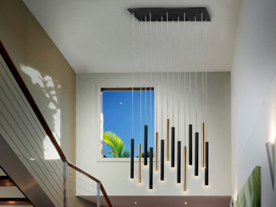 Luminosa Lighting Luminosa Varas Ultra Slim 14 Light Suspension Hanging Light, Gold & Matt Black, Maximum Height 3 Meters - Uk Stock - image 1