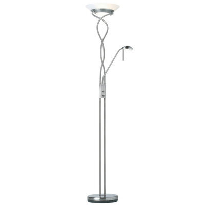 Mother & Child Floor Lamp Satin Chrome Tall Twin Light Dimmer Flexible Reading - image 1