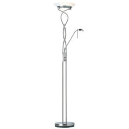 Mother & Child Floor Lamp Satin Chrome Tall Twin Light Dimmer Flexible Reading - thumbnail 1