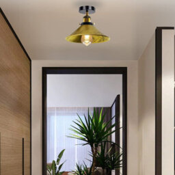 Vintage Semi Flush Mount Ceiling Light With E27 Base Metal Shade For Kitchen, Living Room Brushed Brass With Bulb - thumbnail 2