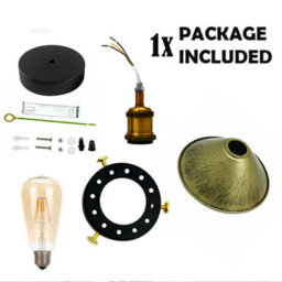 Vintage Semi Flush Mount Ceiling Light With E27 Base Metal Shade For Kitchen, Living Room Brushed Brass With Bulb - thumbnail 6