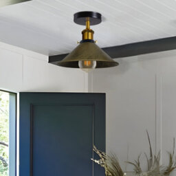 Vintage Semi Flush Mount Ceiling Light With E27 Base Metal Shade For Kitchen, Living Room Brushed Brass With Bulb - thumbnail 4