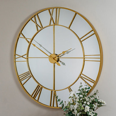 Chic Interiors Extra Large Gold Mirrored Wall Clock 120Cm - image 1