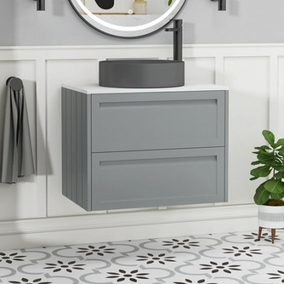 Royal Bathrooms Royal Bathroom Elmore 700mm Matt Pebble Grey Wall Mounted Countertop Bathroom Vanity Unit 2 Drawer With Art Round Basin - image 1