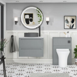 Royal Bathrooms Royal Bathroom Elmore 700mm Matt Pebble Grey Wall Mounted Countertop Bathroom Vanity Unit 2 Drawer With Art Round Basin - thumbnail 5