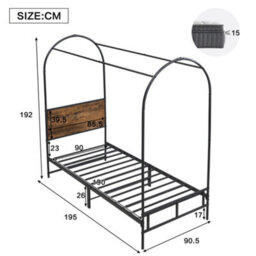 Btm 3Ft Single Canopy Metal Bed Black Wood Colour Durable Frame For Adults And Teenagers - thumbnail 5