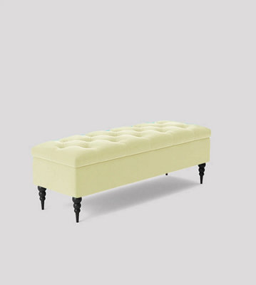 180Cm Safar Ottoman Bench With Storage And Turned Wooden Legs- Plush Velvet Shoes Bench - Cream Chesterfield Storage Bench - image 1