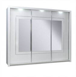 Arte White Gloss Mirrored Sliding Wardrobe 258Cm - Ultra-Spacious Luxury With Led Lighting - thumbnail 1