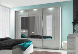 Arte White Gloss Mirrored Sliding Wardrobe 258Cm - Ultra-Spacious Luxury With Led Lighting - thumbnail 4