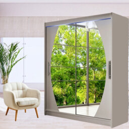 Westa Viii 150Cm Sliding Door Wardrobe With Modern Mirror Design And Rgb Led Lights Cashmere - thumbnail 1