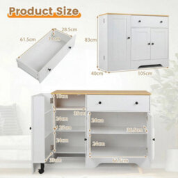 105 Cm Modern Sideboard With 3 Doors Drawer And Shelves - thumbnail 2
