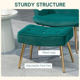 Homcom Button Tufted Armchair With Footstool And Gold Tone Steel Legs Dark Green - thumbnail 5