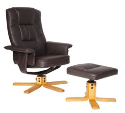 Alphason Drake Recliner + Footstool In Faux Leather Brown - thumbnail 1