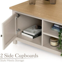 Christow Coffee Table Oak-Effect Top Cupboards & Shelves Pebble H40Cm X W115Cm X D60Cm - thumbnail 2
