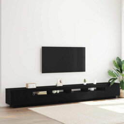 Berkfield Tv Stand With Led Lights - Black Oak - 300X35X40 Cm - Made From Engineered Wood