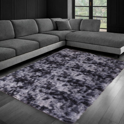 Aspire Homeware Non Slip Tie Dye Grey Shaggy Rug Soft Fluffy Washable, Living Area And Bedroom Rug, (L)170Cm X (W)120Cm - image 1