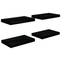 Berkfield Floating Wall Shelves 4 Pcs High Gloss Black 40X23X3.8 Cm Mdf - thumbnail 2