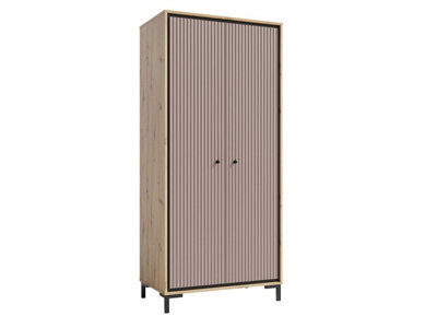 Arte Parii Pink 2 Door Wardrobe - Chic Hinged Bedroom Cupboard With Shelves, Rail & Black Legs W89 X H196 X D54Cm - image 1