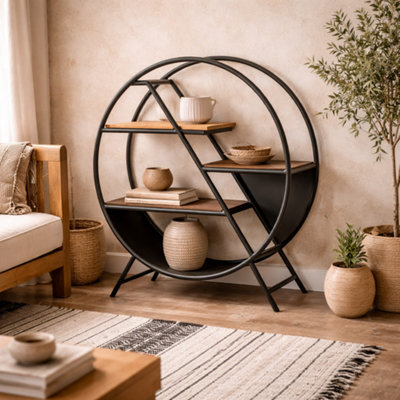 Wyld Haus Toivakka Industrial Round Bookcase 3 Shelves Reclaimed Wood - image 1