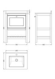 Balterley Coppenhall Bathroom Floor Standing 1 Drawer Vanity & Single Bowl 1 Tap Hole Marble Top, Pure White, 620mm - thumbnail 8
