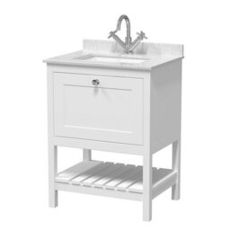 Balterley Coppenhall Bathroom Floor Standing 1 Drawer Vanity & Single Bowl 1 Tap Hole Marble Top, Pure White, 620mm - thumbnail 1