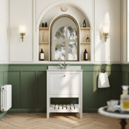 Balterley Coppenhall Bathroom Floor Standing 1 Drawer Vanity & Single Bowl 1 Tap Hole Marble Top, Pure White, 620mm - thumbnail 2