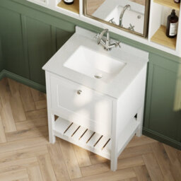 Balterley Coppenhall Bathroom Floor Standing 1 Drawer Vanity & Single Bowl 1 Tap Hole Marble Top, Pure White, 620mm - thumbnail 3