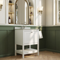 Balterley Coppenhall Bathroom Floor Standing 1 Drawer Vanity & Single Bowl 1 Tap Hole Marble Top, Pure White, 620mm - thumbnail 4