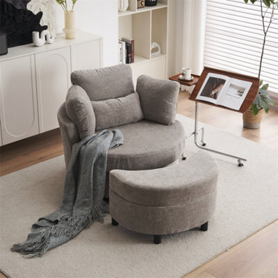 Abrihome Chenille Swivel Armchair With 3 Back Cushion Pillow Ottoman Crescent Stool  - image 1