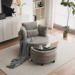 Abrihome Chenille Swivel Armchair With 3 Back Cushion Pillow Ottoman Crescent Stool  - thumbnail 5