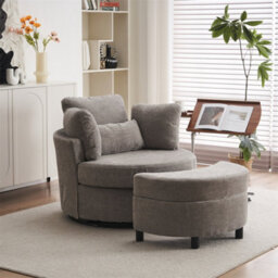 Abrihome Chenille Swivel Armchair With 3 Back Cushion Pillow Ottoman Crescent Stool  - thumbnail 4