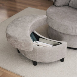 Abrihome Chenille Swivel Armchair With 3 Back Cushion Pillow Ottoman Crescent Stool  - thumbnail 3