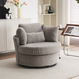 Abrihome Chenille Swivel Armchair With 3 Back Cushion Pillow Ottoman Crescent Stool  - thumbnail 9